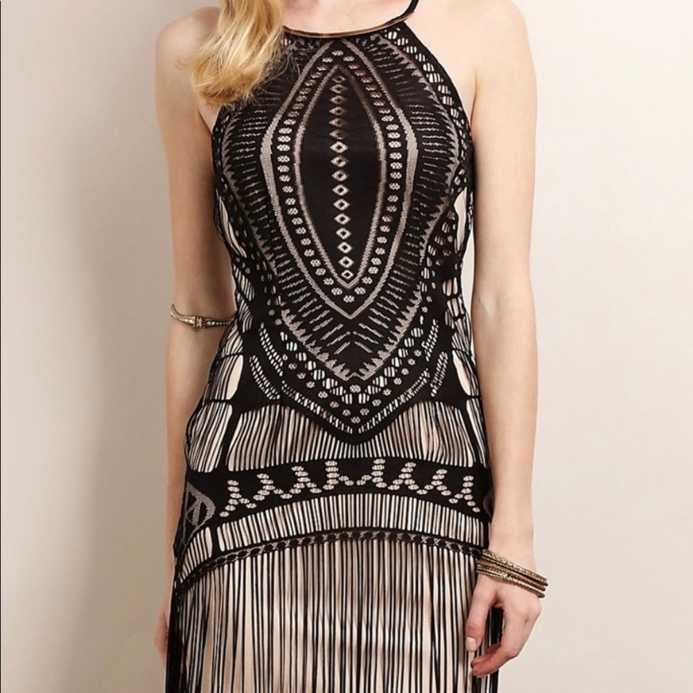 Black & Cream Vintage-Inspired Fringe Dress, NWOT